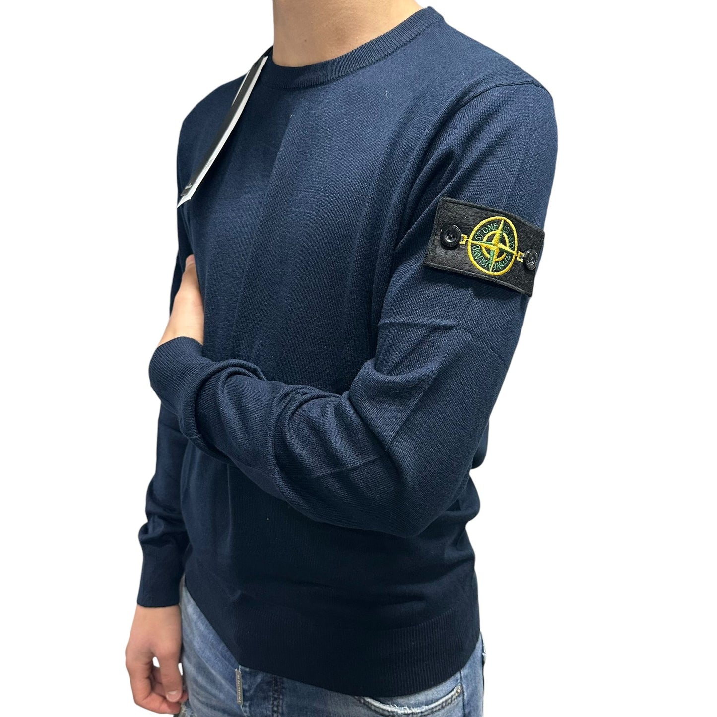 MAGLIONE STONE ISLAND BLU GIROCOLLO