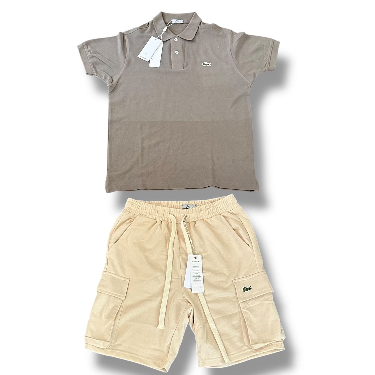 17- COMPLETINO LACOSTE POLO ZINCO -BERMUDA BEIGE