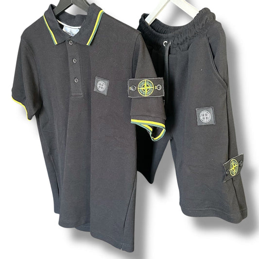 COMPLETINO STONE ISLAND BERMUDA + POLO COLORE NERO