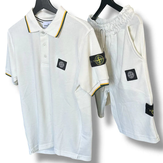 COMPLETINO STONE ISLAND BERMUDA + POLO COLORE BIANCO