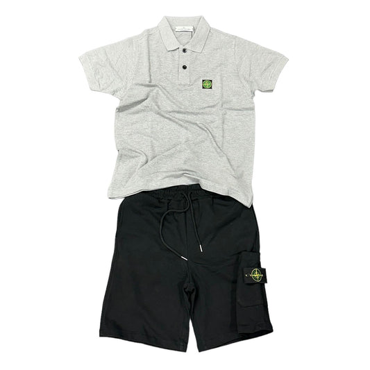 COMPLETO STONE ISLAND MAGLIA GRIGIO + PANTALONE NERO