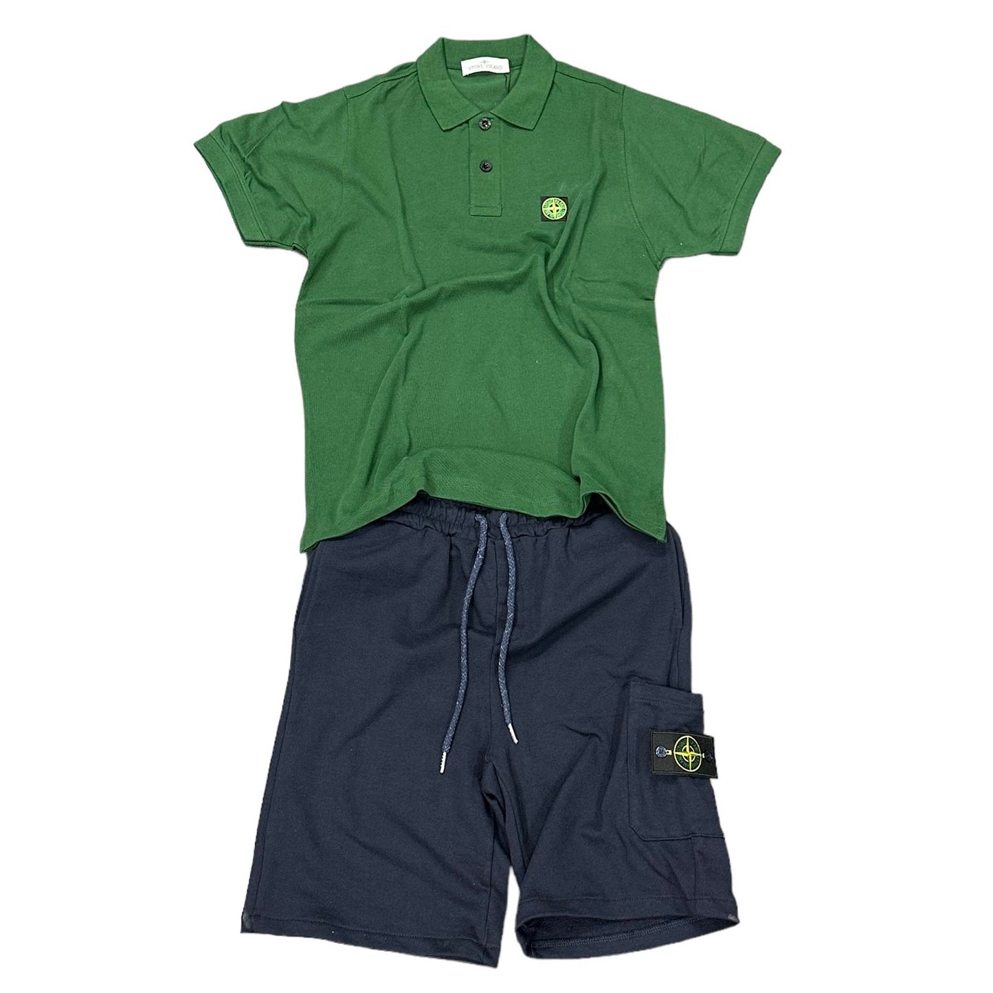 COMPLETO STONE ISLAND MAGLIA VERDE BOTTIGLIA + PANTALONE BLU