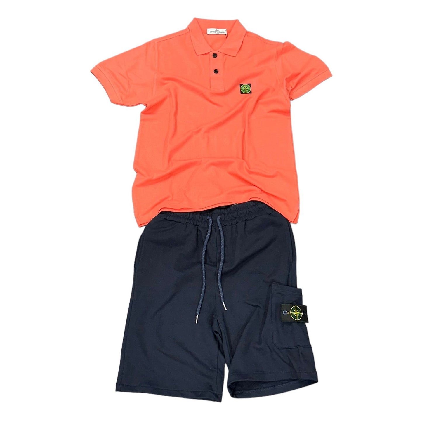 COMPLETO STONE ISLAND MAGLIA SALMONE + PANTALONE BLU