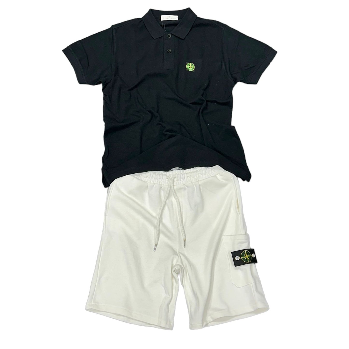 COMPLETO STONE ISLAND MAGLIA NERA + PANTALONE BIANCO