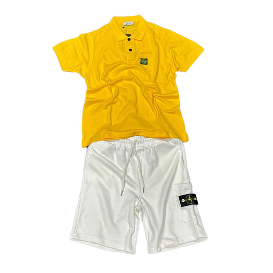 COMPLETO STONE ISLAND MAGLIA GIALLA + PANTALONE BIANCO