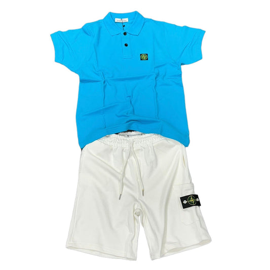 COMPLETO STONE ISLAND MAGLIA TURCHESE + PANTALONE BIANCO