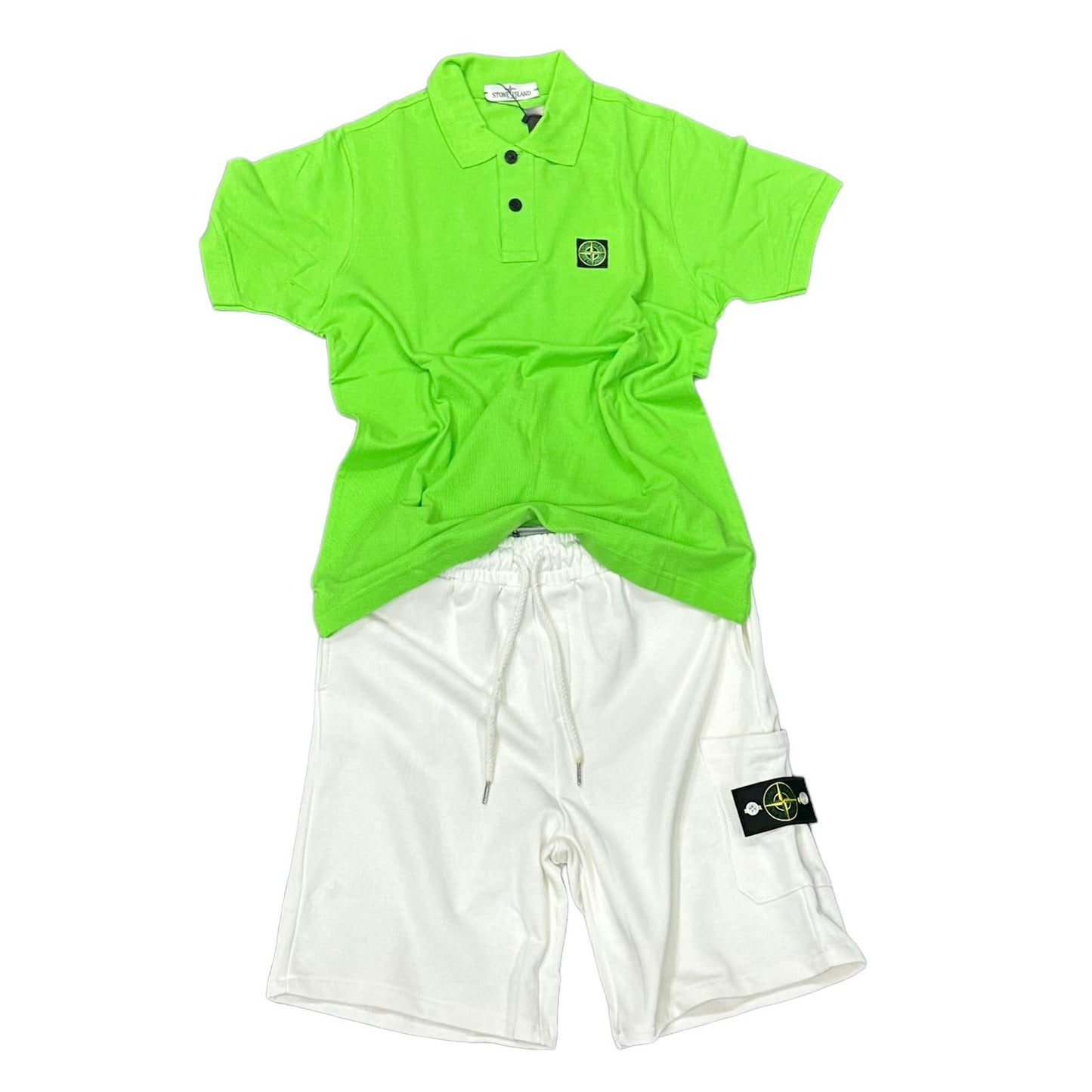 COMPLETO STONE ISLAND MAGLIA VERDE MELA + PANTALONE BIANCO