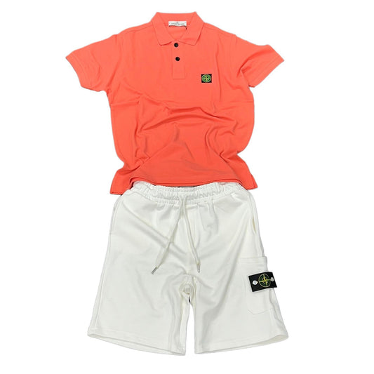 COMPLETO STONE ISLAND MAGLIA SALMONE + PANTALONE BIANCO