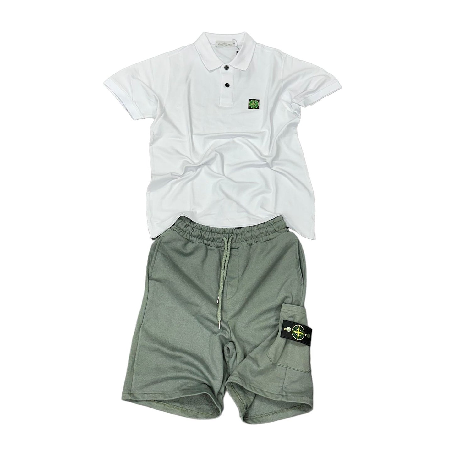 COMPLETO STONE ISLAND MAGLIA BIANCA + PANTALONE VERDE