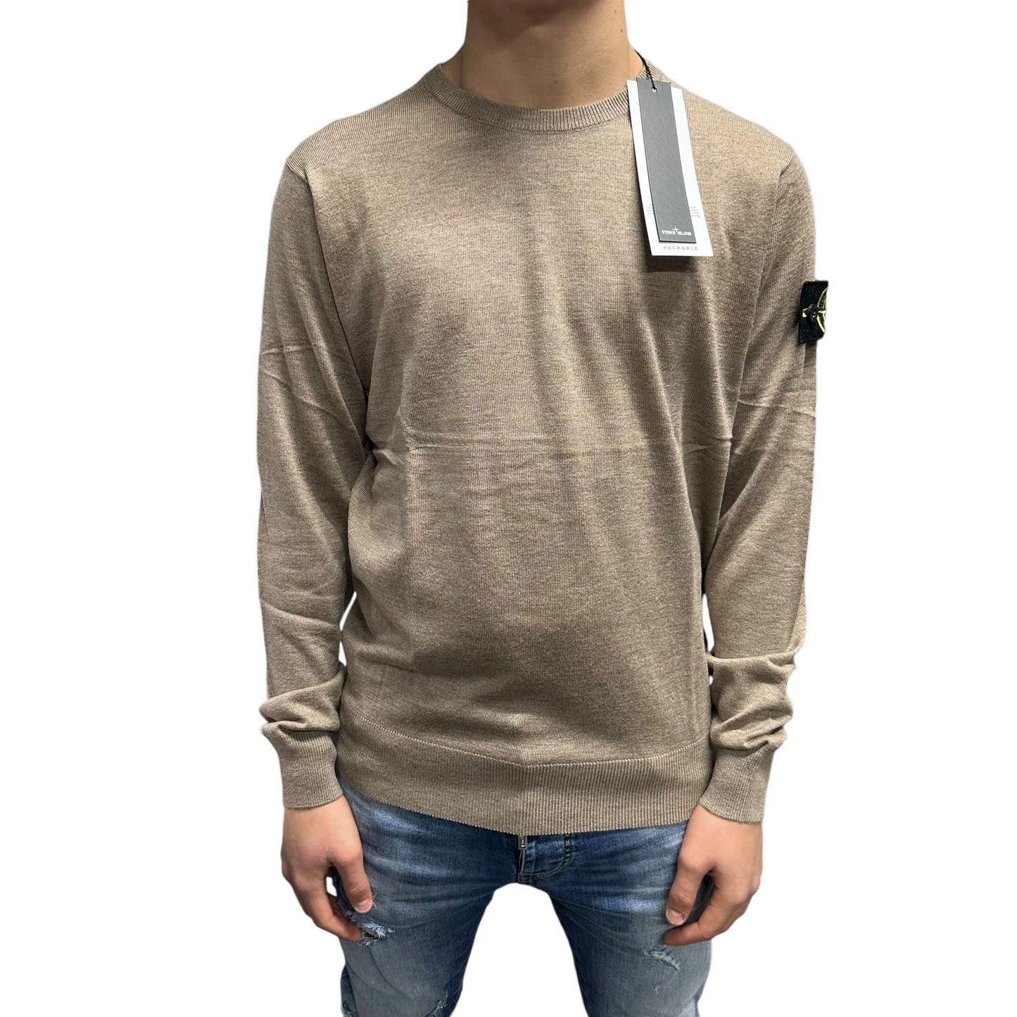 MAGLIONE STONE ISLAND BEIGE GIROCOLLO