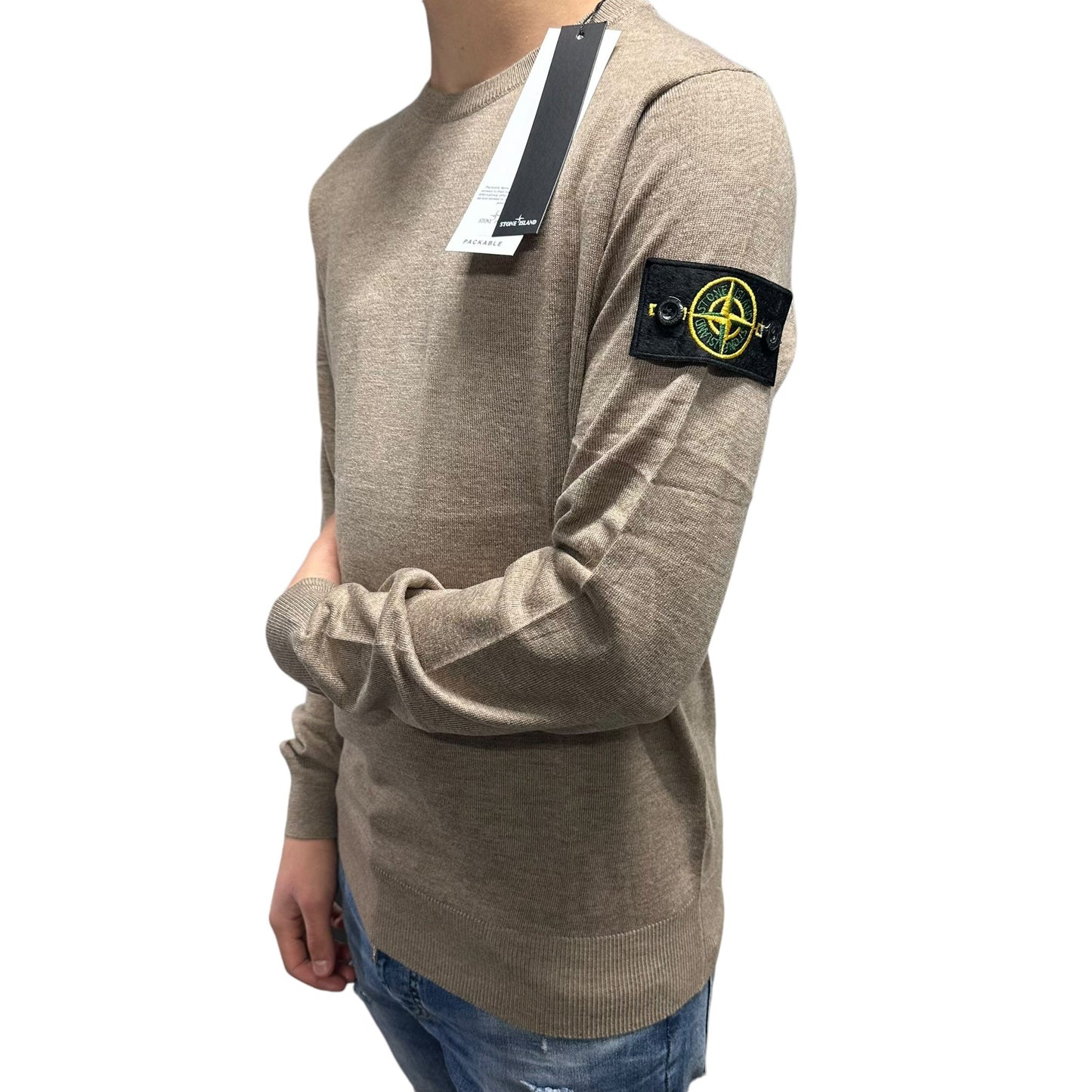 MAGLIONE STONE ISLAND BEIGE GIROCOLLO