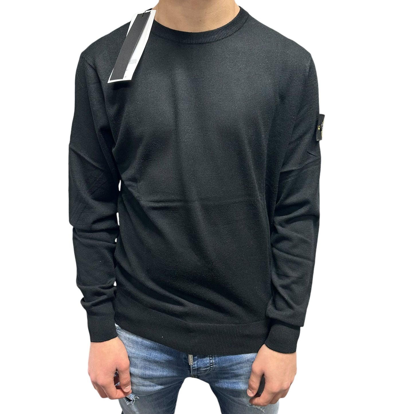 MAGLIONE STONE ISLAND NERO GIROCOLLO