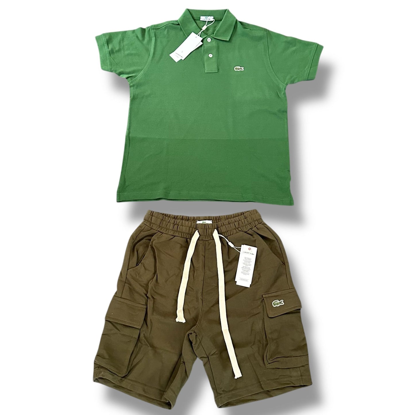 8- COMPLETINO LACOSTE POLO VERDE -BERMUDA VERDE