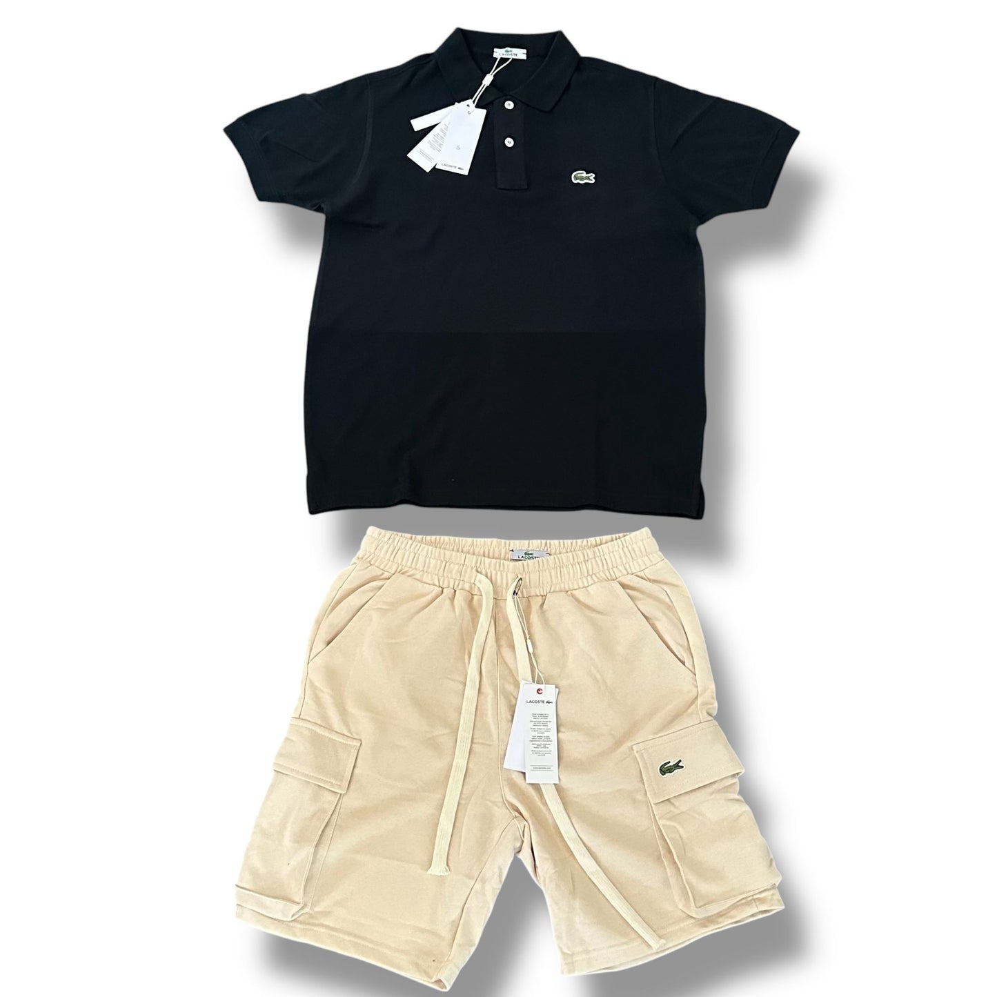 14- COMPLETINO LACOSTE POLO BLU -BERMUDA BEIGE